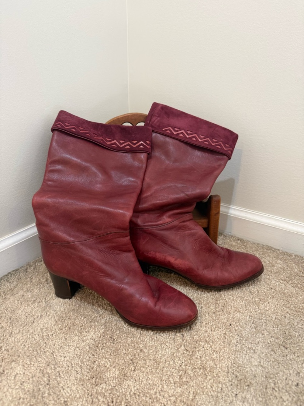 Vero Cuoio Burgundy Leather Mid-Calf Heeled Boots